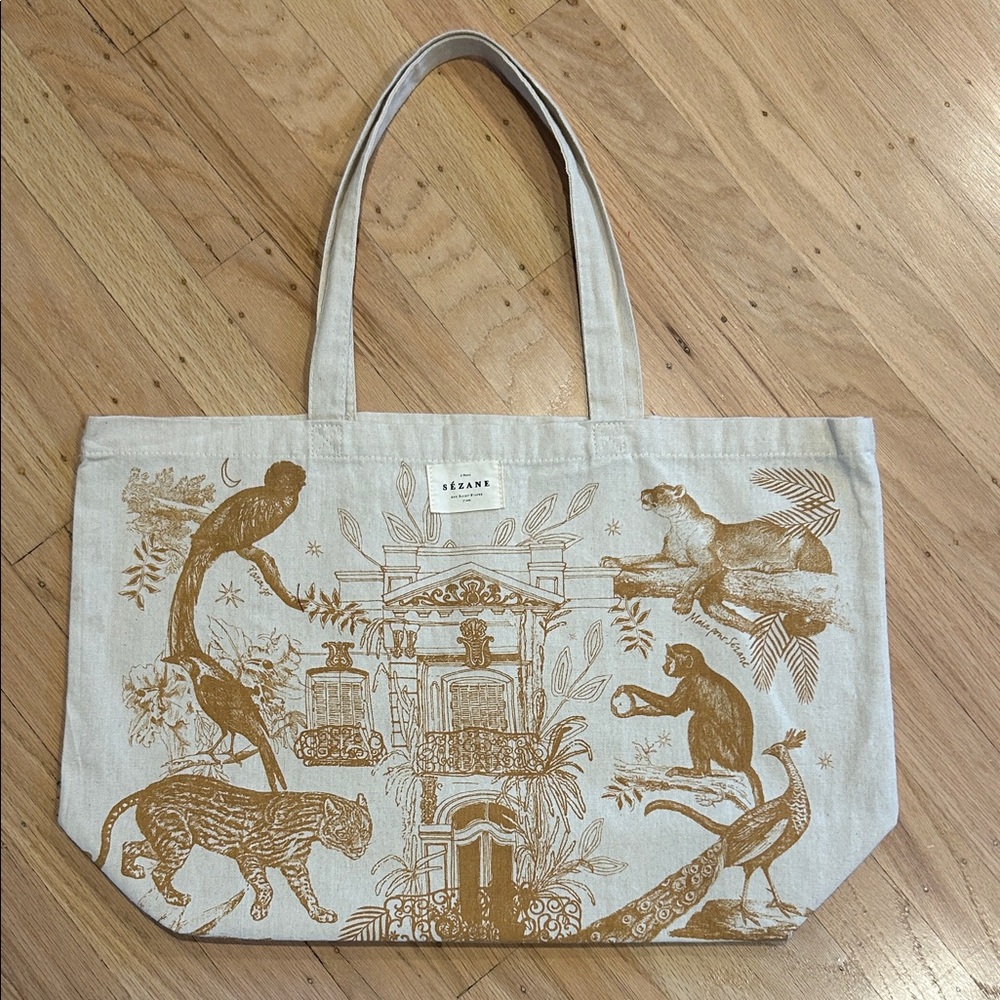 Sezane Cream and Gold Tote Bag